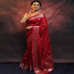 Traditional Banarasi Lichi Silk Saree with Rich Woven Border & Blouse Piece